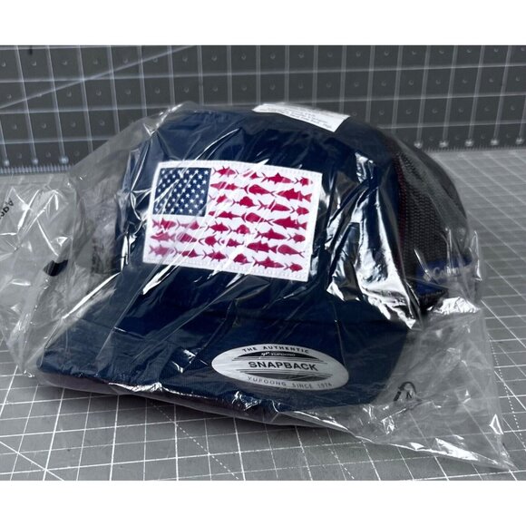 Columbia PFG Fish Flag Snapback Cap NEW Navy Blue - Picture 7 of 8